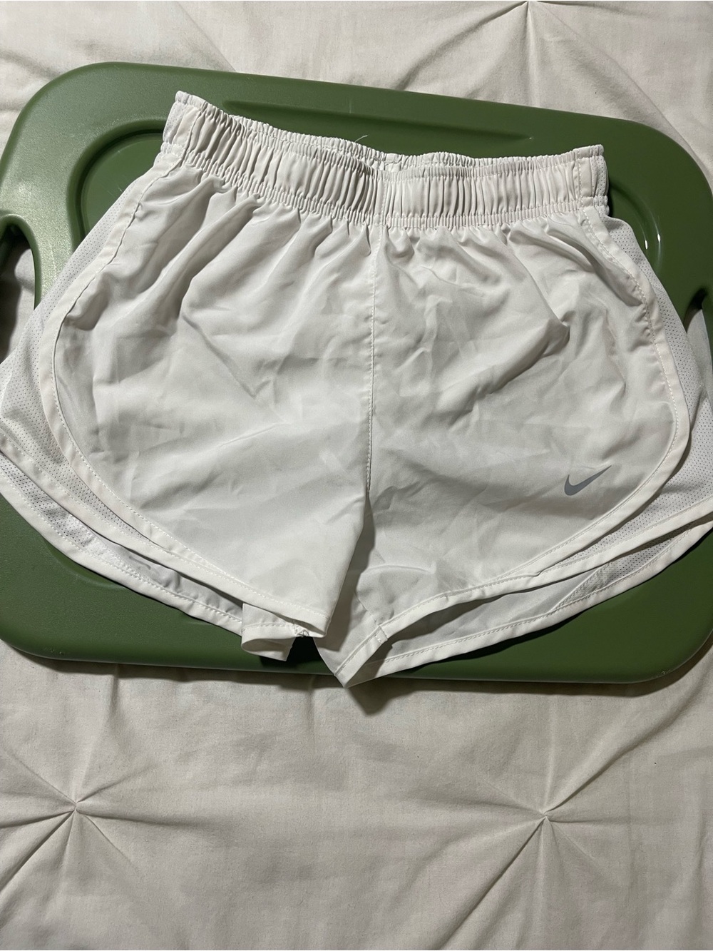 Nike White Athletic Shorts with Grey Swoosh